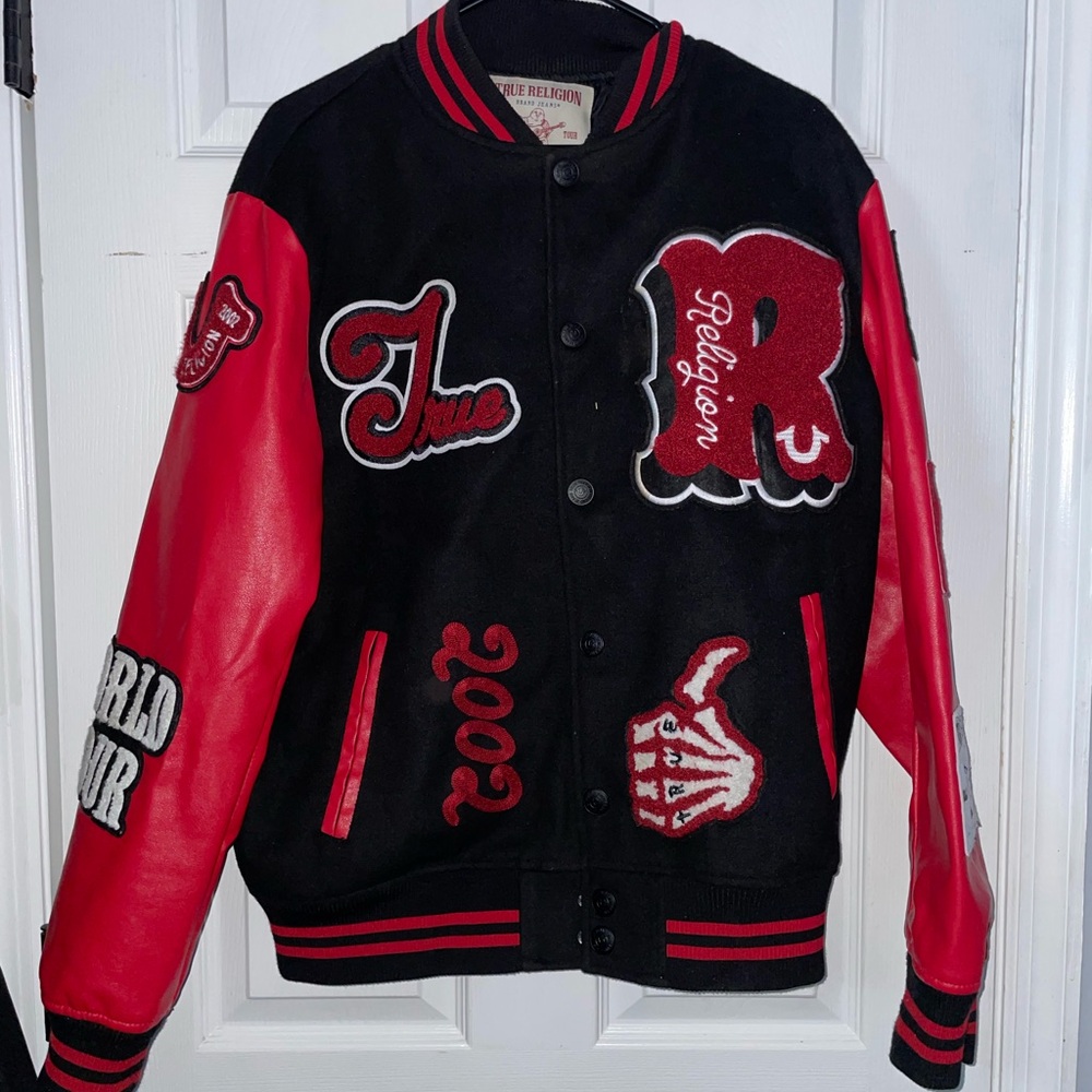 True Religion Red and Black Jacket with Patches